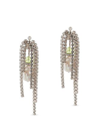 Dries Van Noten Silver Pearl Embellished Dangler Earrings