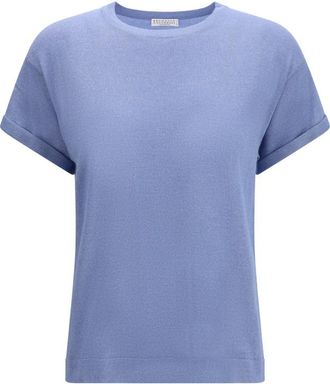 Brunello Cucinelli Blue Solid Crew Neck T-Shirt