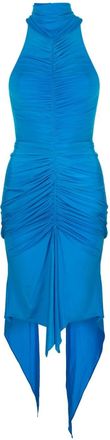 Alex Perry asymmetric ruched halterneck dress - women - Nylon/Spandex/Elastane - 6 - Blue