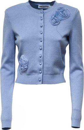Self Portrait Floral Motif Knit Cardigan With Removable Shoulder Pads