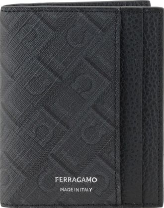 Ferragamo Mens Cardholder Grey Grained Leather Patterned Medium Calf (bos Taurus) Umbrellas Accessory