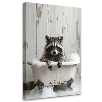 Feeby Cuadro En Lienzo, Mapache Sentado En Una Ba&ntilde;era Con Espuma, 80x120