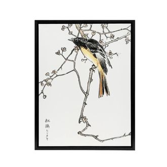 Artery8 Siberian Blue Tail Bird Japanese Framed Canvas Wall Art Print Kashu | Size: W24 x H32
