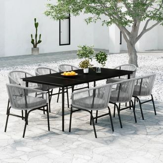 vidaXL Juego De Comedor De Jard&iacute;n 9 Piezas Rat&aacute;n Sint&eacute;tico Gris Vidaxl