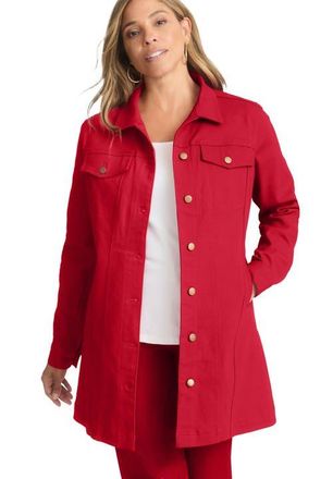 Jessica London Long Denim Jacket in Classic Red at Nordstrom, Size 36