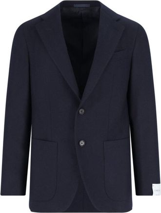 Caruso Tailored Black Herringbone Jacket With Notched Lapel