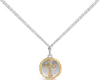 House of Brilliance 14K Yellow Gold Plated Sterling Silver 1/10 Cttw Diamond Cross Medallion Pendant Necklace