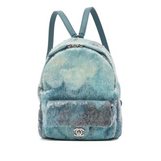 Chanel Pre-owned Womens Sequin Embellished Backpack - Light Blue Textile - One Size
