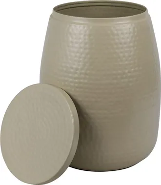 Happimess Merida Modern Rustic Hammered Metal Drum Storage Side Table with Lid in Almond at Nordstrom, Size Medium