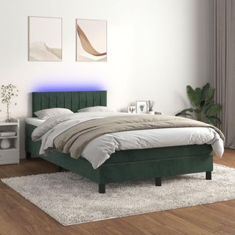 vidaXL Vidaxl - Cama Box Spring Colch&oacute;n Y Led Terciopelo Verde Oscuro 120x200cm