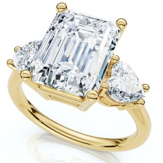 Pompeii3 Certified 2.50 - 5.50Ct Emerald & Heart Shape Diamond Engagement Ring 14k Gold Lab Grown