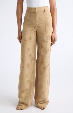 Veronica Beard Cole Floral Jacquard Wide Leg Pants in Sand at Nordstrom, Size 10
