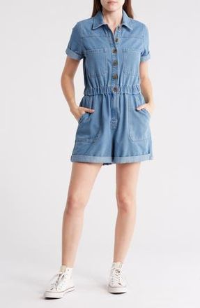 Vigoss Button Front Denim Romper in Medium Wash at Nordstrom Rack, Size X-Large