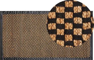 Beliani Beliani - Rustic Area Rug Jute Cotton Leather Rectangular 80 x 150 cm Chequered Pattern Handwoven Black and Beige Gerce