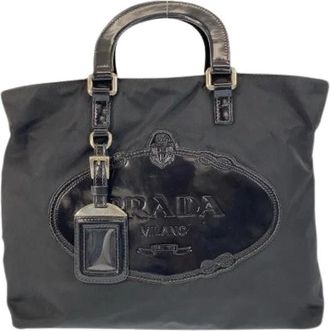 Prada Pre-owned Tote Bags, female, Black, Size: ONE SIZE Pre-owned Nylon Tessuto Logo Tote Bag