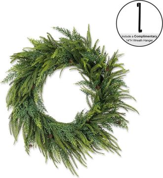 Glitzhome Handmade Christmas Greenery Mixed Dripping Wreath With Pinecones