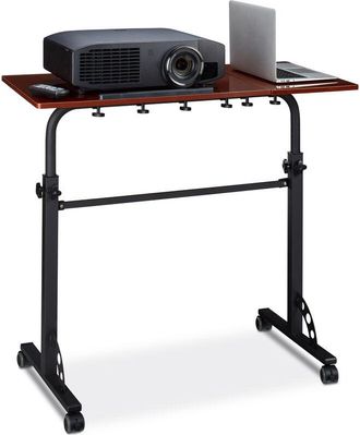 Relaxdays Tavolino Porta Pc, 110 x 100 x 50 cm, Carrello con Ruote, Regolabile in Altezza e Inclinazione, Marrone Chiaro - Relaxdays