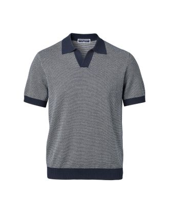 CHARLES TYRWHITT Cotton Birdseye Knitted Polo - Navy & White Size Medium by Charles Tyrwhitt