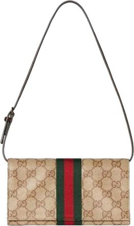 Gucci (WMNS) Gucci Small Pouch with Strap and Web Sand Dark Brown A002KM-FAF8R-8547