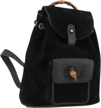 Gucci Pre-owned Vintage Bamboo Rugzak - Dames - Vintage Rugzakken - Zwart - ONE Size - Su&egrave;de - Vintage