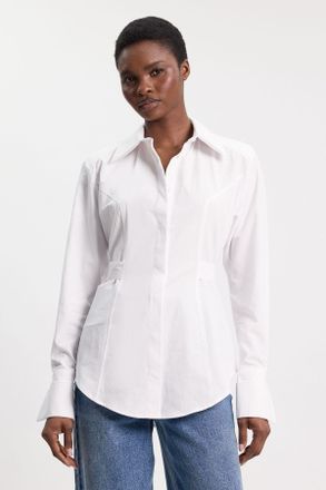 Karen Millen Womens Woven Fitted Buttoned Shirt - White Cotton - Size 12 UK