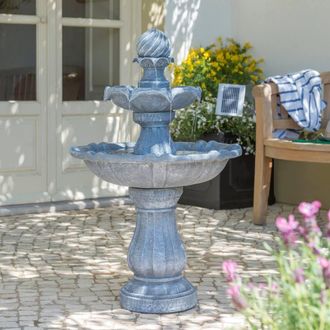 PRIMROSE 92cm Grey Imperial Tiered Solar Powered Water Feature with LED Lights