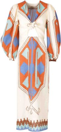 Johanna Ortiz Abito midi in lino con stampa grafica - Toni neutri