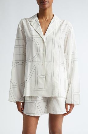 Toteme Monogram Embroidered Button-Up Shirt in White/Black at Nordstrom, Size 0 Us
