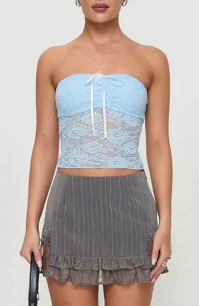 Princess Polly Winnick Floral Lace Strapless Crop Top in Blue at Nordstrom Rack, Size 12