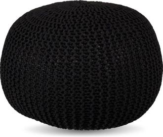 Relaxdays Relaxdays pouffe, knitted, HxD: 33 x 46 cm, polystyrene filling, round floor seat, boho stool, seat pouffe, black