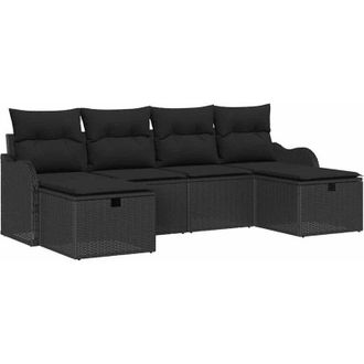 vidaXL Juego De Sof&aacute; Con Coj&iacute;n Manual 6 Pcs Negro Rat&aacute;n Sint&eacute;tico