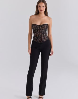 House of CB Suri top corsetto in pizzo nero decorato con perline applicate a mano
