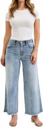 Judy Blue Ankle Hollywood Waistband Fray Hem Wide Leg Jeans In Denim
