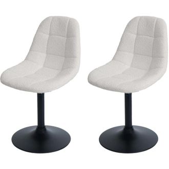 Hhg Nunca usado] Lote de 2 sillas de comedor HHG 842, silla de cocina silla giratoria, acero mvg tela/textil bouclé (450g/m²), crema