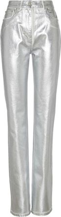 Ferragamo laminated-finish straight-leg trousers - women - Cotton - 38 - Silver