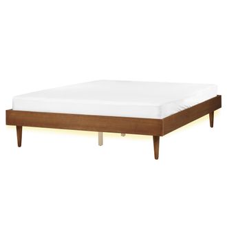 Beliani Cama Moderna 160 X 200 Cm Con Somier De L&aacute;minas Sin Cabecero Led Madera De Fresno Marr&oacute;n Toucy