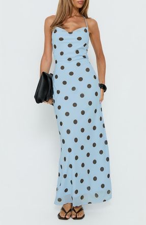 Princess Polly Celena Polka Dotted Maxi Dress in Blue Polka Dot at Nordstrom, Size 10