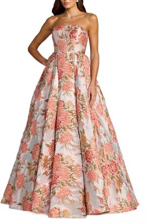 Mac Duggal Strapless Floral Brocade Ball Gown With Pockets in Pastel Multi at Nordstrom, Size 12