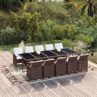 vidaXL Set De Comedor De Jard&iacute;n 11 Pzas Con Cojines Rat&aacute;n Pe Marr&oacute;n Vidaxl