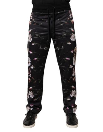 Dolce & Gabbana Mens Floral Polyester Joggers Black