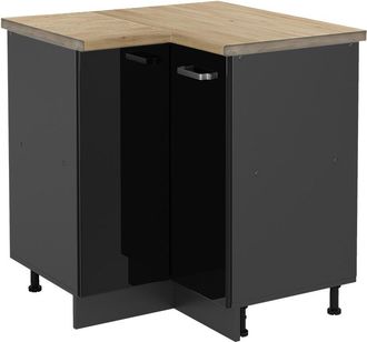 Vicco Armario De Esquina R-line, Negro Brillo Intenso, 75.6 Cm, Et Roble