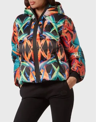 Plein Sport Jacket Flowers Women in Black/multicolored at Nordstrom, Size Xx-Large
