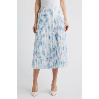 Anne Klein Pleated Midi Skirt in Crisp White/blue at Nordstrom, Size X-Large