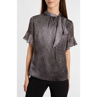 Santorelli Athena Blouse with Short Flutter-Sleeves in Onyx at Nordstrom, Size 14