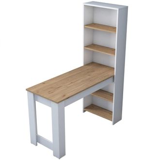 Calicosy Mesa de cocina con estante integrado blanco y efecto madera L120 cm
