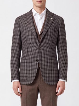 Luigi Bianchi Houndstooth Check Single-Breasted Blazer in Virgin Wool and Cashmere