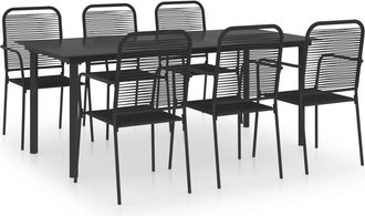 vidaXL Set De Comedor De Jard&iacute;n 7 Piezas Vidrio Y Acero Negro Vidaxl