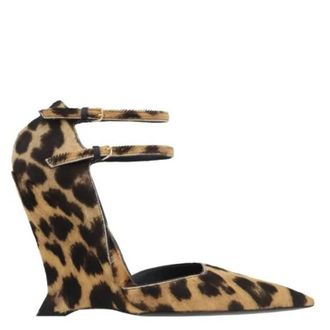 Ferragamo Vidya Leopard-Print Wedge Pumps, Size 7 C