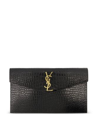 Saint Laurent Uptown crocodile-effect clutch bag - Black