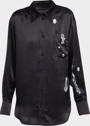 Victoria Beckham Crystal-Print Silk Pajama Shirt